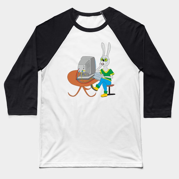 Rabbit at the computer Baseball T-Shirt by Alekvik